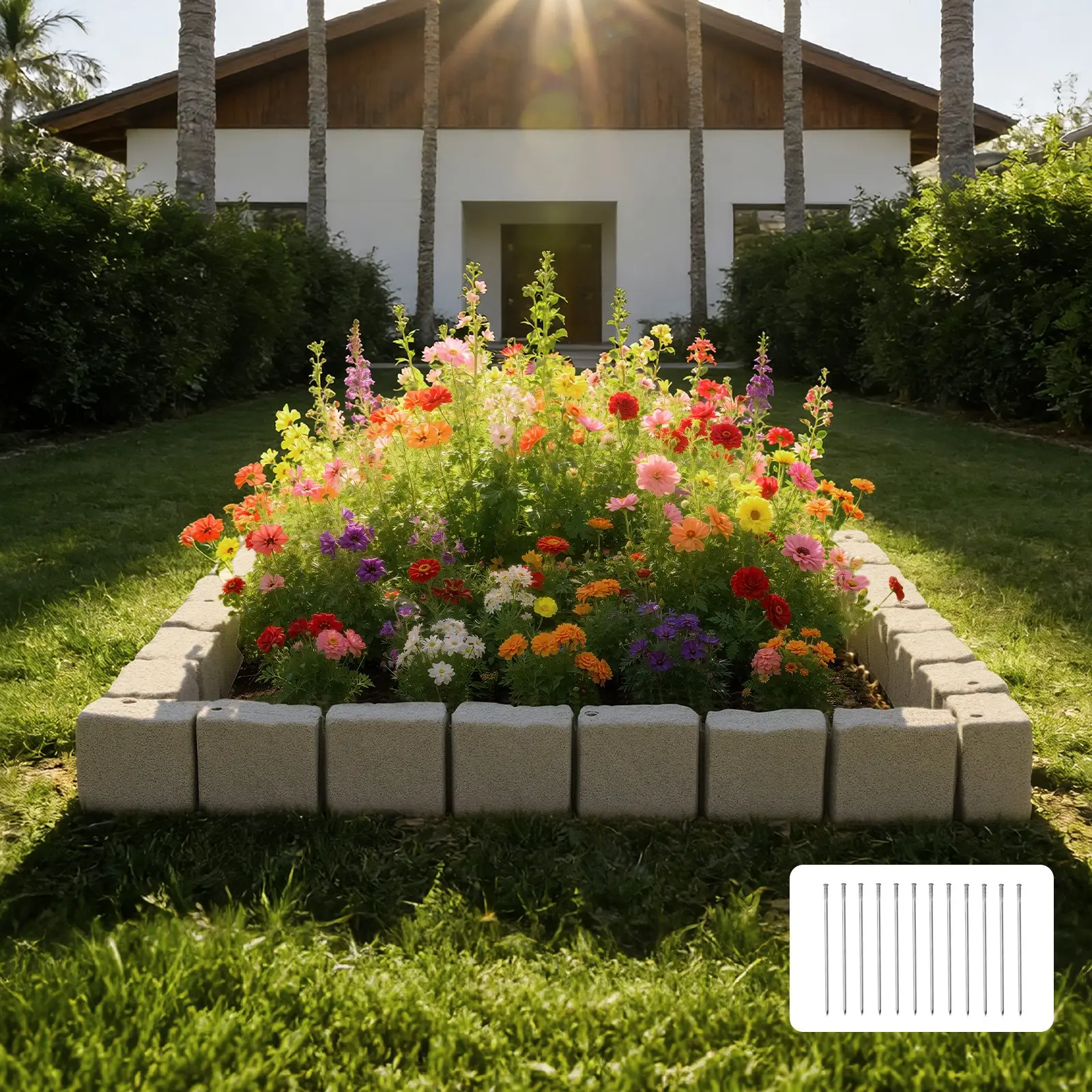 【DealsForYouDays】VEVOR Faux Stone Landscape Edging, 15.5 ft Kit, No Dig Garden Edging Border, Blocks for Lawn, Flower Beds, Yard, 4 Pack Each Section Has 6 Bricks 46.85"L x 3.94"W x 6.1"H, 12 Spikes & 4 Corners, Beig