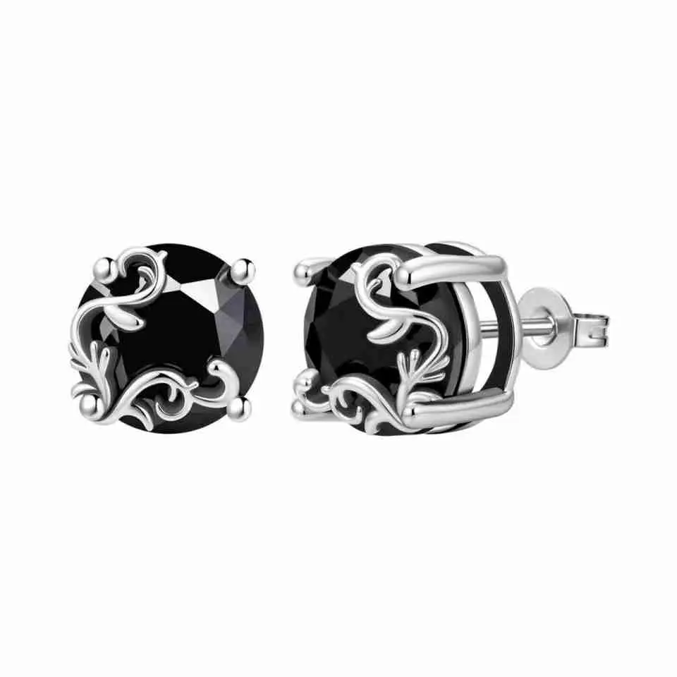 925 sterling silver Vintage Gothic Black Obsidian Stud Earrings for Women & Men Luxury Baroque Sterling Silver Floral Filigree Statement Studs Y2K Dark Aesthetic Streetwear Jewelry Party Wedding Evening & Daily Wear Minimal Luxe Gift Style Trend