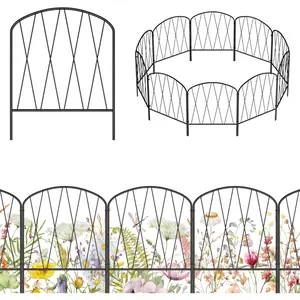 Decorative Garden Fence 10 Pack, 17in(H) x 11ft(L) Metal, Black, Retro Modern Style,  &  Fence