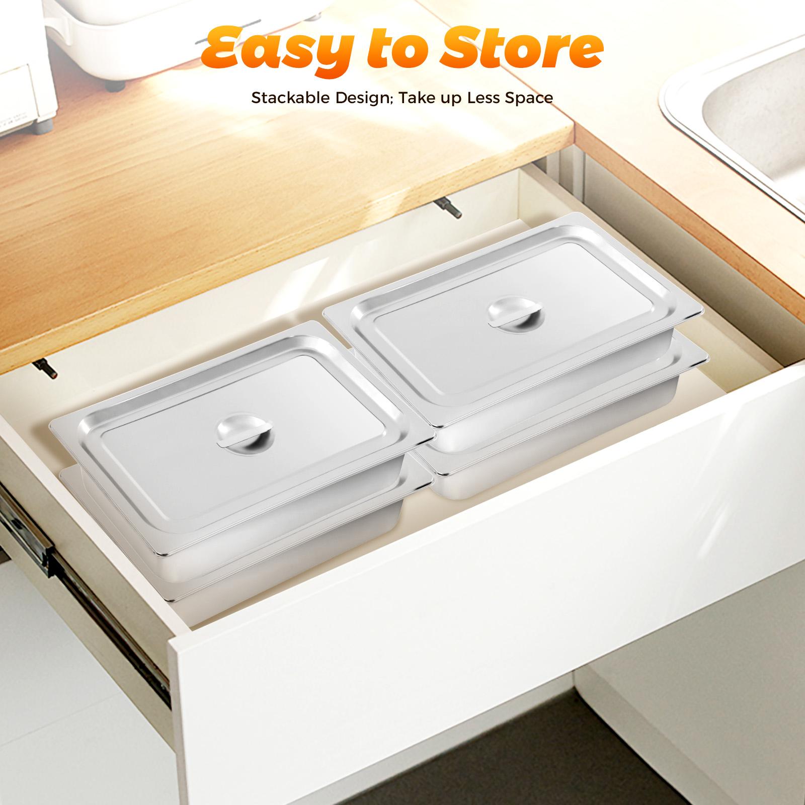 4 Pack 201 Stainless Steel Steam Table Pans with Lids 9L Commercial Home Buffet Food Storage Dishwasher Oven Freezer Safe