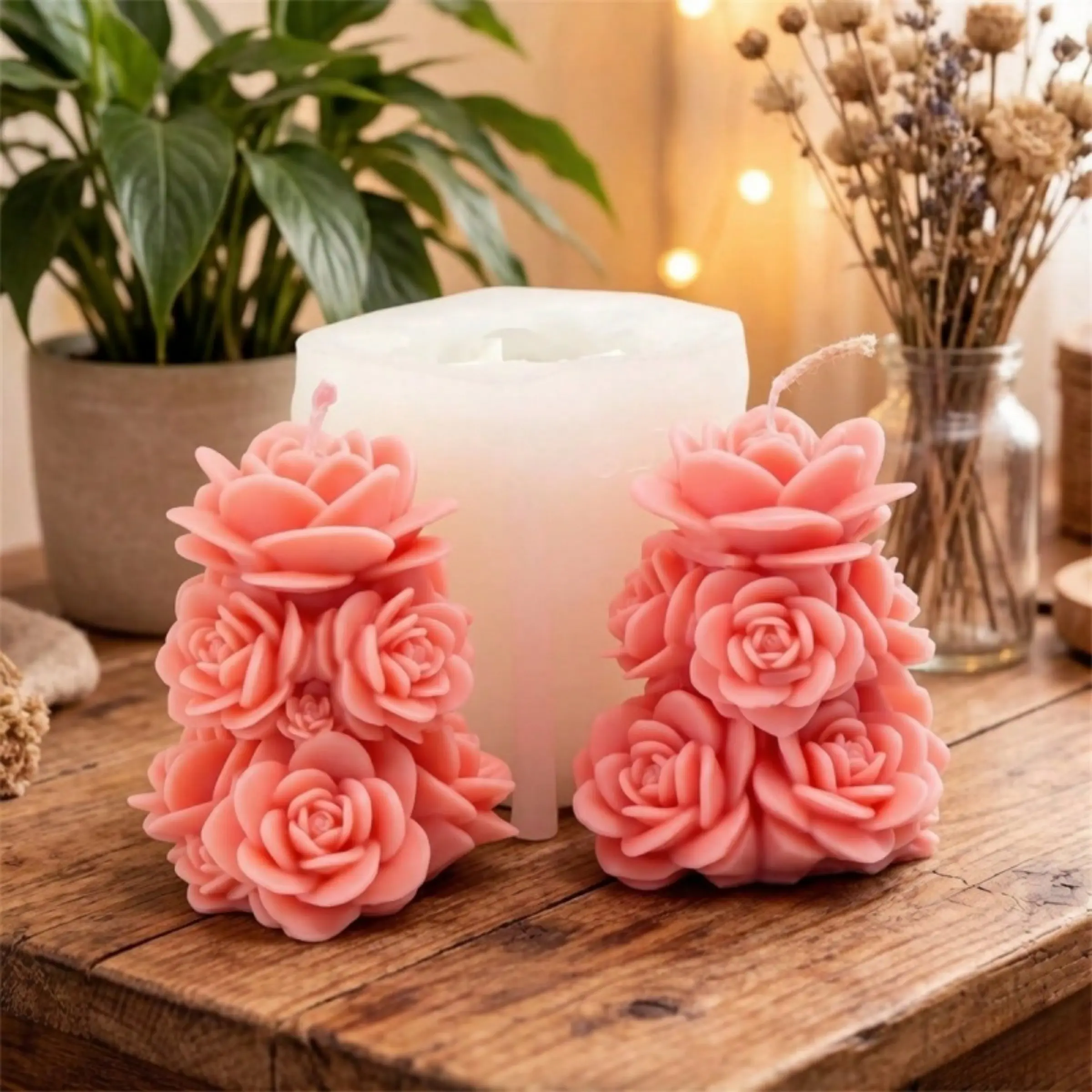 3D Stacked Rose Silicone Candle Mold, Romantic Layered Flower Shape Mold for Candle Making, Flexible Non-Stick Soap Resin Casting Mold for DIY Aromatherapy Candles Wedding Decor, Soap Molds