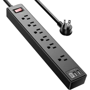 6Ft Power Strip Surge Protector -  Extension Cord with 6 AC Outlets and 3 USB Ports for for , Office, Dorm Essentials, 1680 Joules, ETL Listed, (Black)