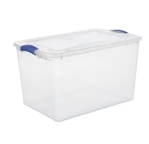 66 Quart Clear Plastic Storage Container with Latch Lid, Blue 66 Quart Clear Plastic Storage Container with Latch Lid, Blue