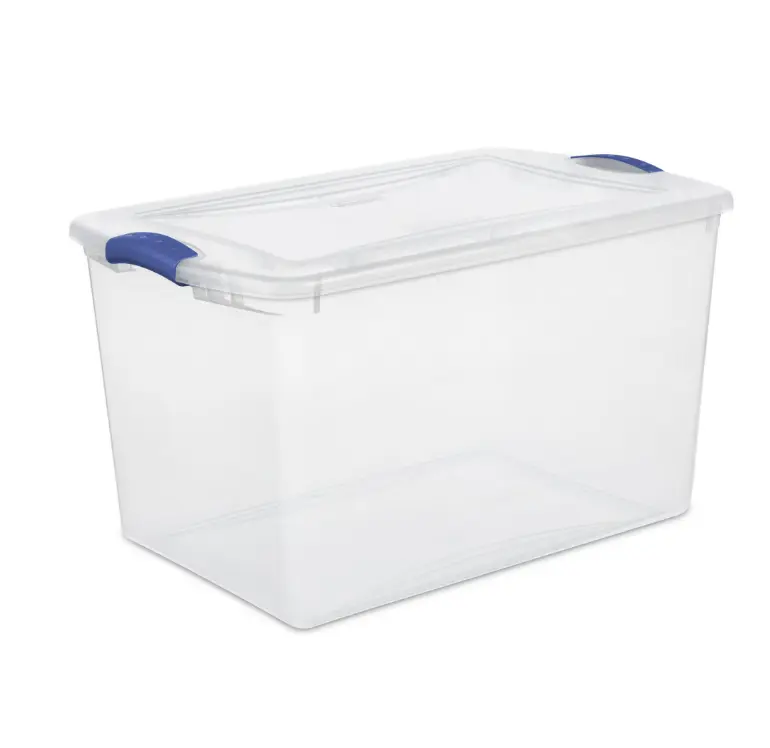 66 Quart Clear Plastic Storage Container with Latch Lid, Blue