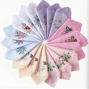 6/12 Pcs Floral Lace Embroidered Handkerchiefs, Soft Solid Colors, Wedding Handkerchief, Napkins, Absorbent, Party Gifts