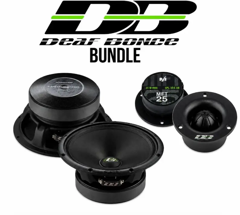Deaf Bonce Car Speaker Package for Car Audio Stereo Upgrade - 6.5" High-Efficiency Paper Cone Apocalypse Mid-Range Driver Pair, MFT-25 Tweeter Pair, Car Audio System, Audio Upgrade