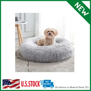 Calming Dog & Cat Bed, Anti-Anxiety Donut Cuddler Warming Cozy Soft Round Bed, Fluffy Faux Fur Plush Cushion Bed for Small Medium Dogs and Cats (20"/24"/27"/30")
