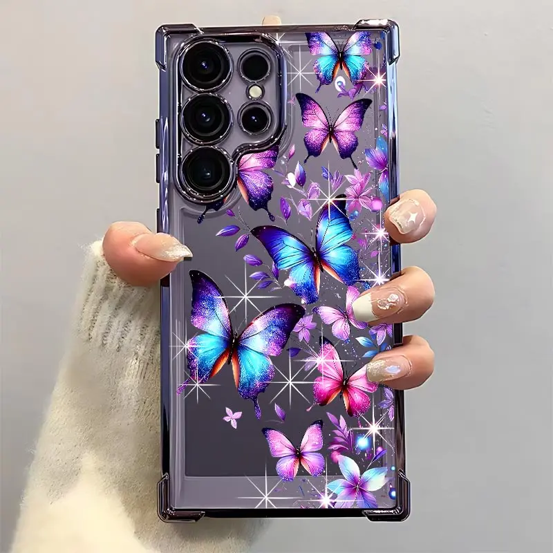 Beautiful Butterfly Reinforced Corners Electroplated Soft Silicone Phone Case For Galaxy S26Ultra/S25/S24fe/S23/S22 Plus Drop Protection|Full Camera Protection|Anti-Scratch|Non-Smudge|Non-Slip|Anti-Yellow|Perfect Birthday Gift for Her