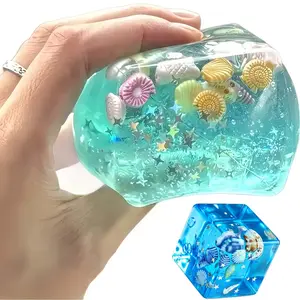 5.5cm Square Gel Ice Cube Squeeze Toy, Slow Bounce Maltose Ice Ball Stress Relief, Portable Office Venting Decompression Toy Ocean Shell Stress Relief Toy, Realistic Rubik's Cube Squeeze Toy,  Birthday Gift-MM