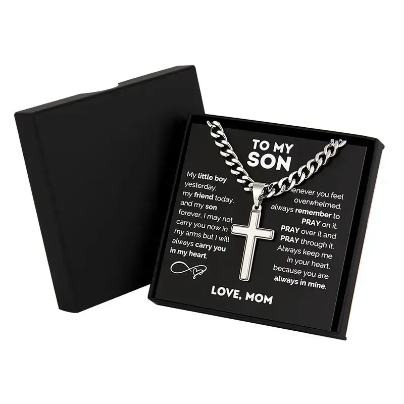 Serelune Jewelry S 1pc "to My Son" Stainless Steel Cross Pendant Necklace, Birthday Gift, Valentine's Day Gift, Christmas Gift, with Card and Gift Box Packaging, the Perfect Gift for Loved Ones