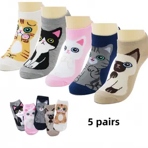 Womens Cute Ankle Socks Girls Novelty Fun Low Cut Socks Colorful Patterned Casual Cotton Short Summer Sock Cartoon Paw Cat Print