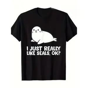 Men's Funny "I Just Really Like Seals, OK?" Graphic T-Shirt - Soft Everyday Tee with Cute Seal Design