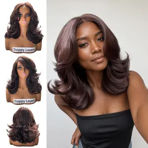 [Choppy Layers] Detroit Layers Summer Vibe Beginher Hair 18 inches Heat Resistance 200% Density Butterfly Cut Middle Part 4x4x1 T-Part Lace Synthetic Wear Go Beginner Pre Cut Glueless Wigs Red Color Blonde Wig Gray Color Brown Color summerwins