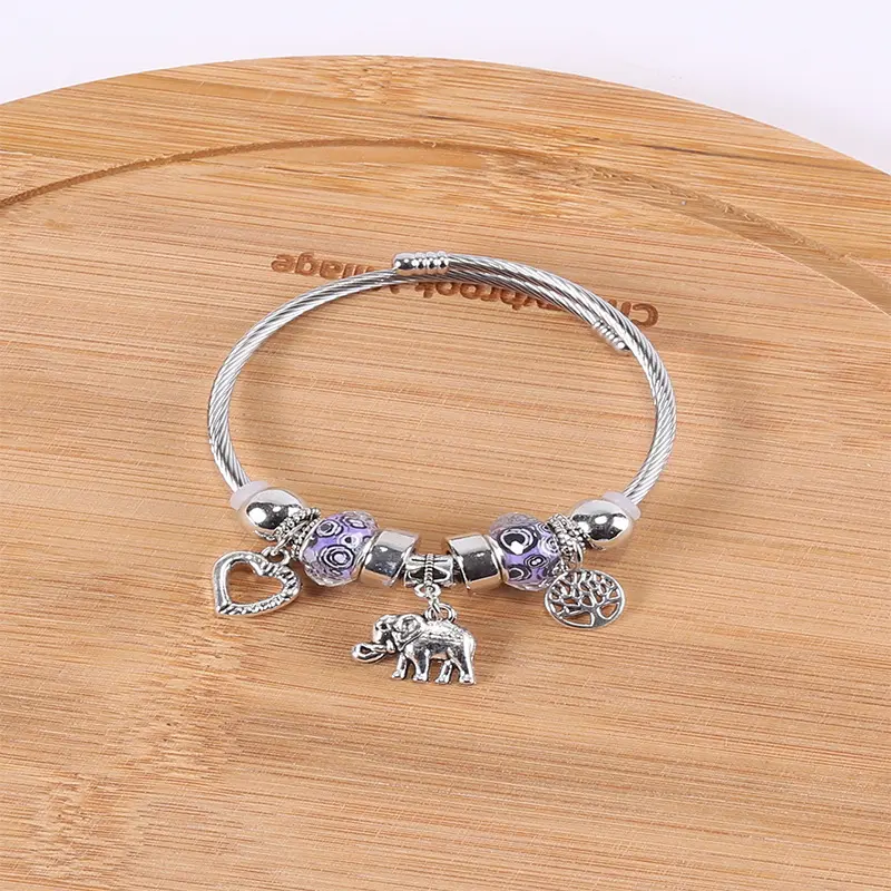 15 # YCB147 4 Elephant Pendant Purple