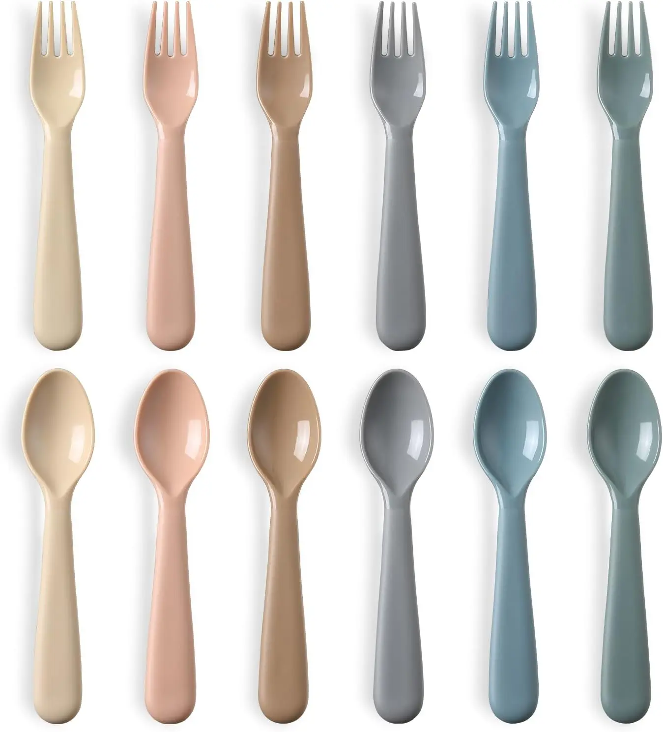12-Piece Toddler Non-Slip BPA-Free Utensils Set - Reusable Plastic Small Hands Spoons & Forks, Rounded Edges Self-Feeding Safe Flatware, Colorful Dishwasher-Safe Cutlery That Boosts Mealtime Morale