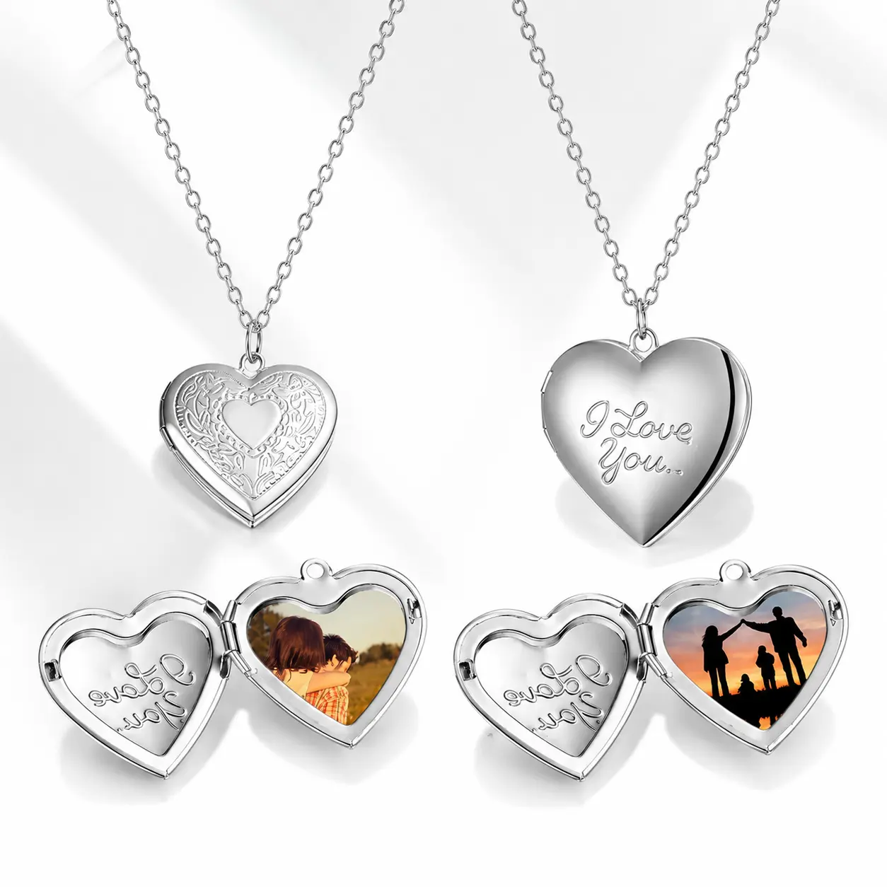 Heart Photo Locket Necklace, Openable Silver Keepsake Pendant with I Love You Message, Picture Holder Necklace, Meaningful Memory Gift