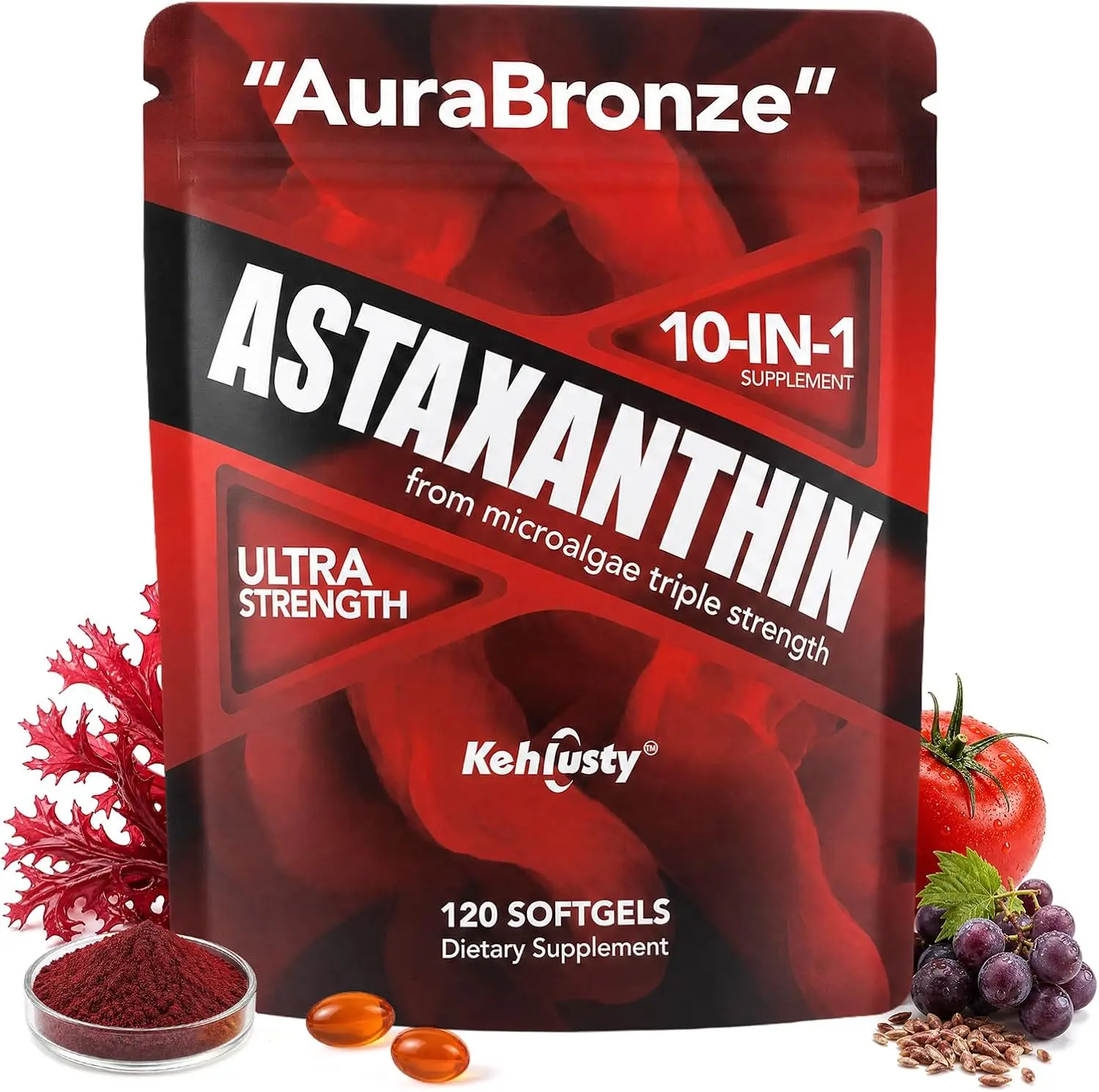 10-in-1 Astaxanthin Complex with Lutein, Lycopene & Borage Oil | 12mg Microalgae-Derived Antioxidant for Eye Health & Cellular Defense | 120 Softgels