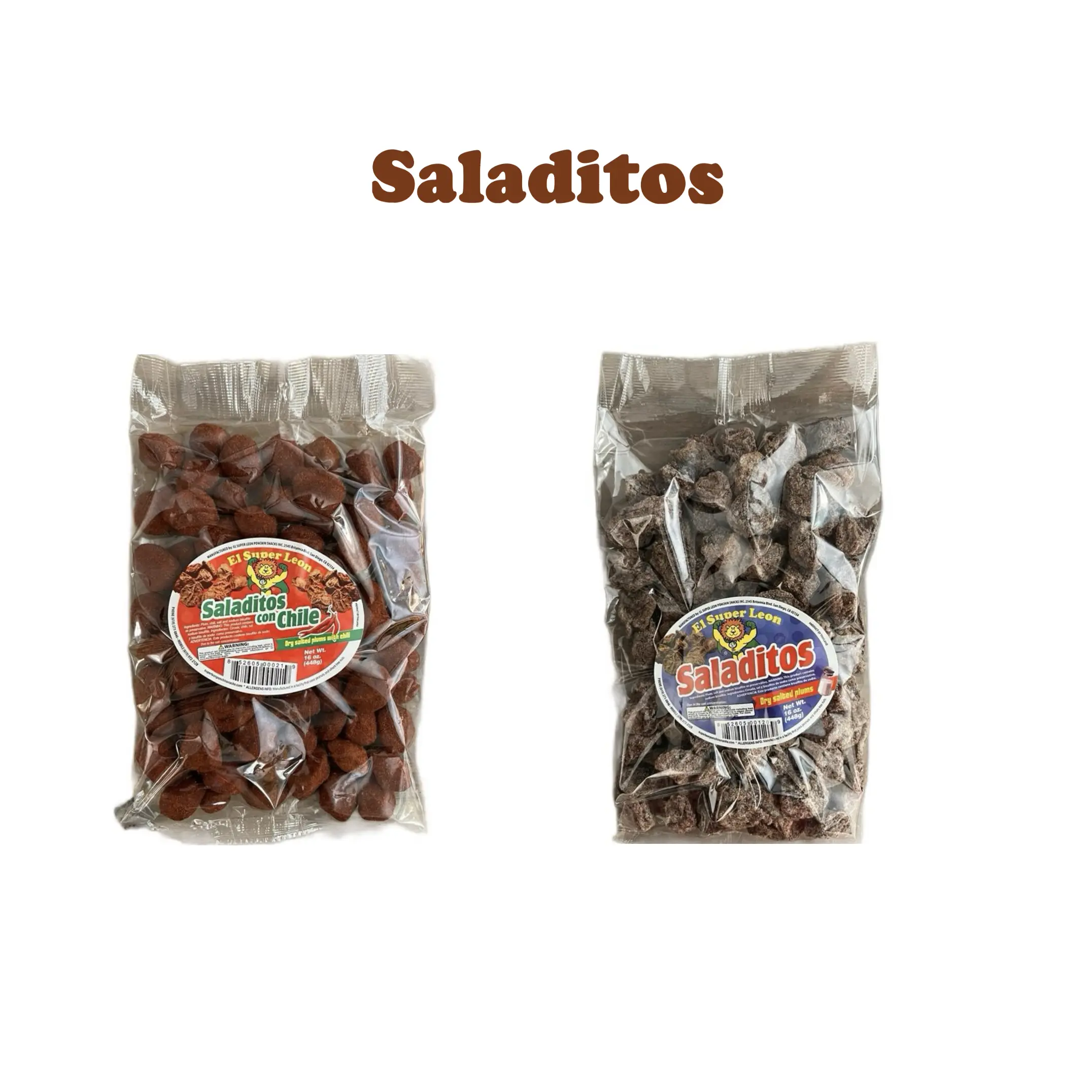 Dry Salted Plums With Chili Saladitos Con Chile By EL super Leon Mexican Candy 16 oz