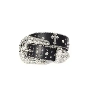 Unisex Western Cross Studded Rhinestone Belt, Fashion Accessories