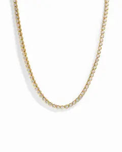 Sami Jewels Round Bezel Tennis Necklace for Women, 14k Gold Plated 3mm CZ Tennis Necklace, Minimalist Jewelry, Wedding Jewelry, Chunky Gold Chain, Ideal for Everyday Wear, Quality Necklace