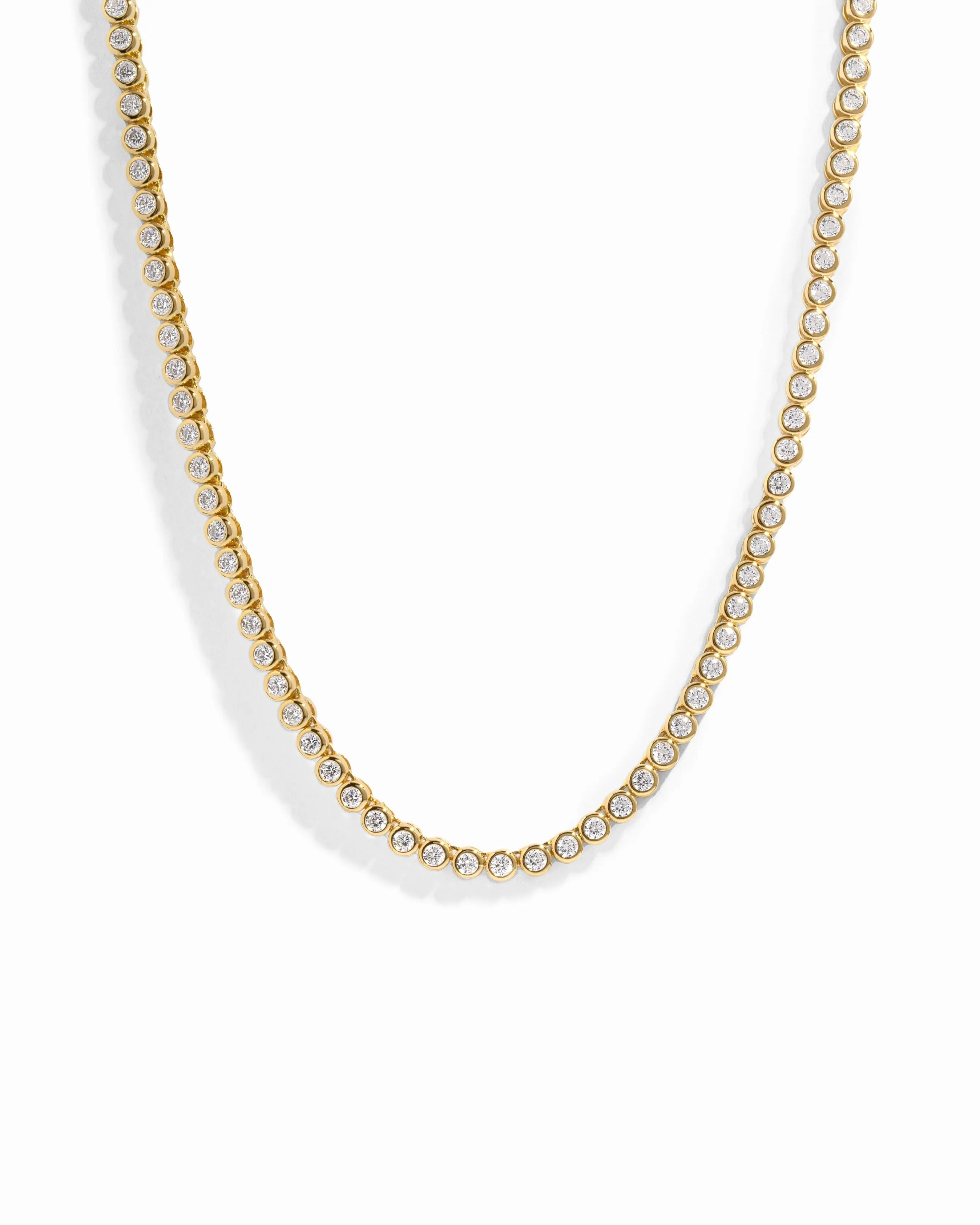 Sami Jewels Round Bezel Tennis Necklace for Women, 14k Gold Plated 3mm CZ Tennis Necklace, Minimalist Jewelry, Wedding Jewelry, Chunky Gold Chain, Ideal for Everyday Wear, Quality Necklace
