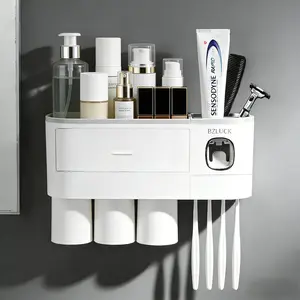 Say Goodbye to Messy Sinks!  Space Saving Toothbrush Holder & Toothpaste Squeezer for Bathroom
