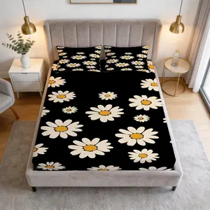 3 Piece Small Daisy Pattern Fitted Sheet Set, Soft And Durable Bedding Set Includes 1 Piece Flat Sheet And 2 Pieces Pillowcases, Daily Holiday Birthday Gift Bedroom Decorations For Teens And Adults