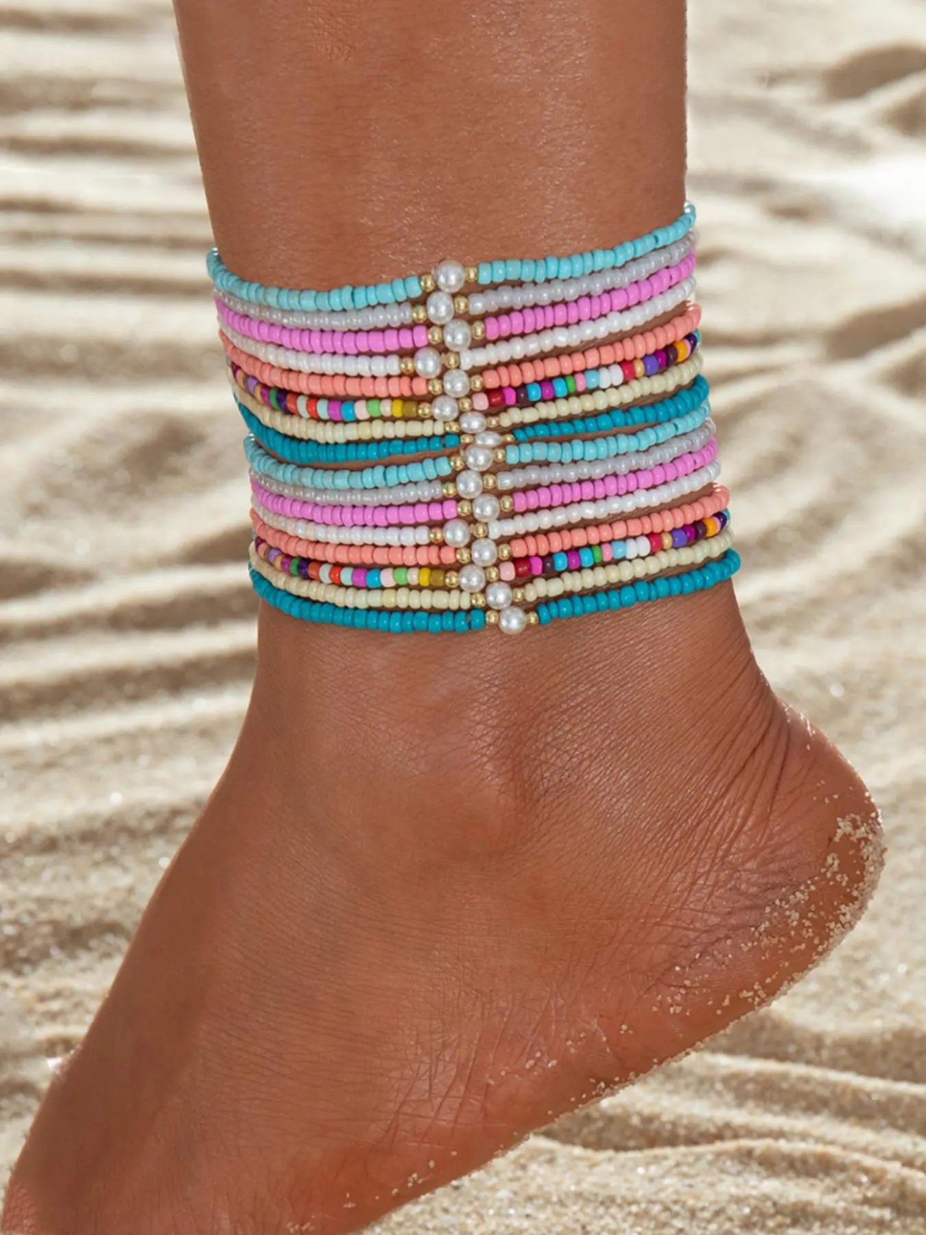 Boho Style Beaded Anklet, Faux Pearl Decorated Anklet for Women & Girls, Fashion Jewelry for Party, Daily Clothing Decor, Exquisite Jewelry for Birthday Gift, Dainty Layered Anklet, Trendy Jewelry, Jewelry Gifts, Versatile Accessory