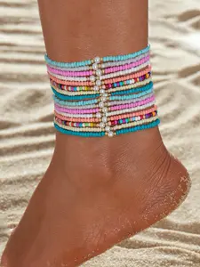 Boho Style Beaded Anklet, Faux Pearl Decorated Anklet for Women & Girls, Fashion Jewelry for Party, Daily Clothing Decor, Exquisite Jewelry for Birthday Gift, Dainty Layered Anklet, Trendy Jewelry, Jewelry Gifts, Versatile Accessory