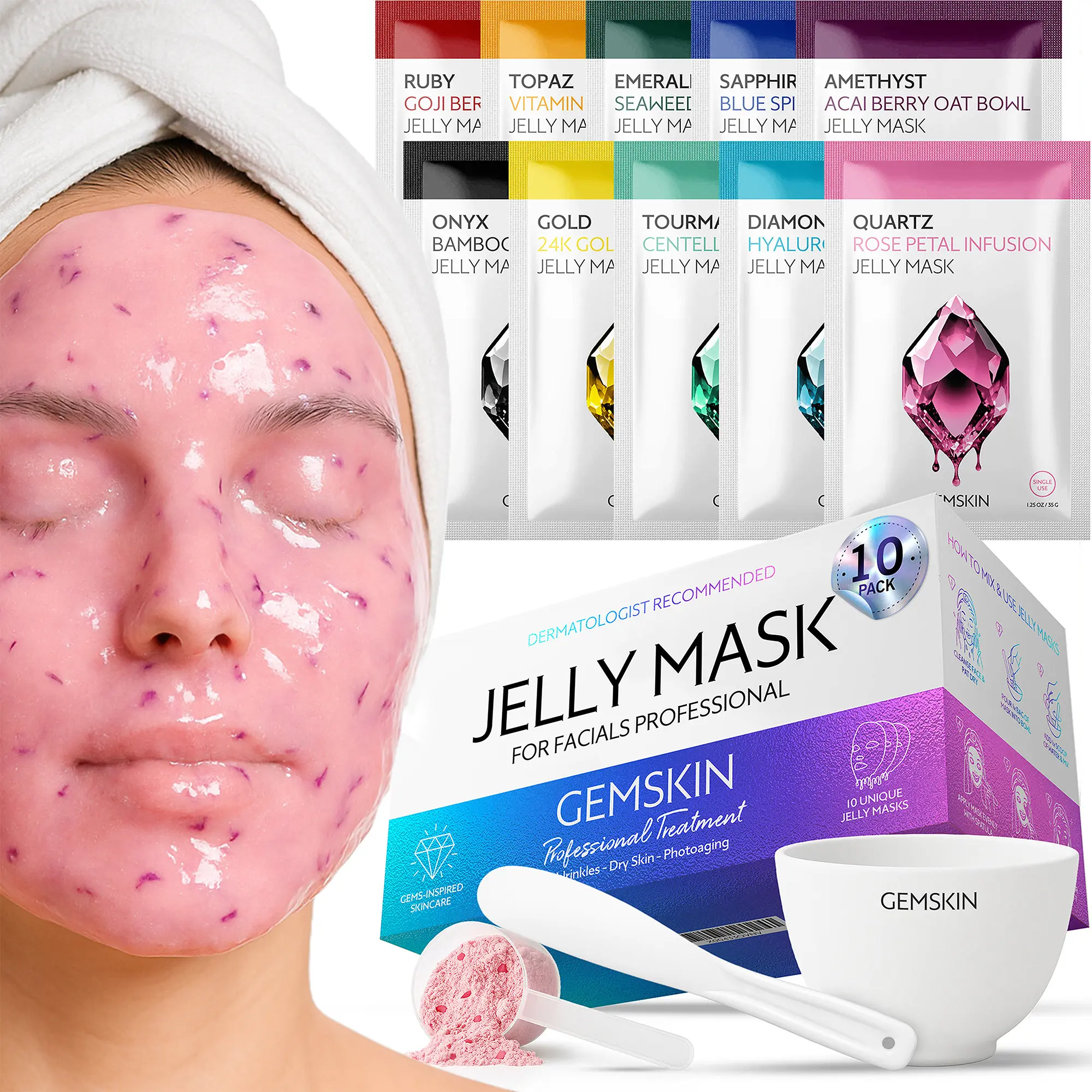 GEMSKIN Jelly Mask for Facials Peel-Off - Hydrating & Calming  Spa Kit - Bowl Scoop & Spatula Bundle - Professional Skincare Comfort exfoliator face