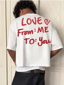 Unisex 100% cotton heavy weight "Love From Me To You" Viral Chenille Cropped Tee | Lightweight Cotton | 3D Chenille Embroidery Back Print | Oversized Drop Shoulder | Y2K Valentines Day Essential