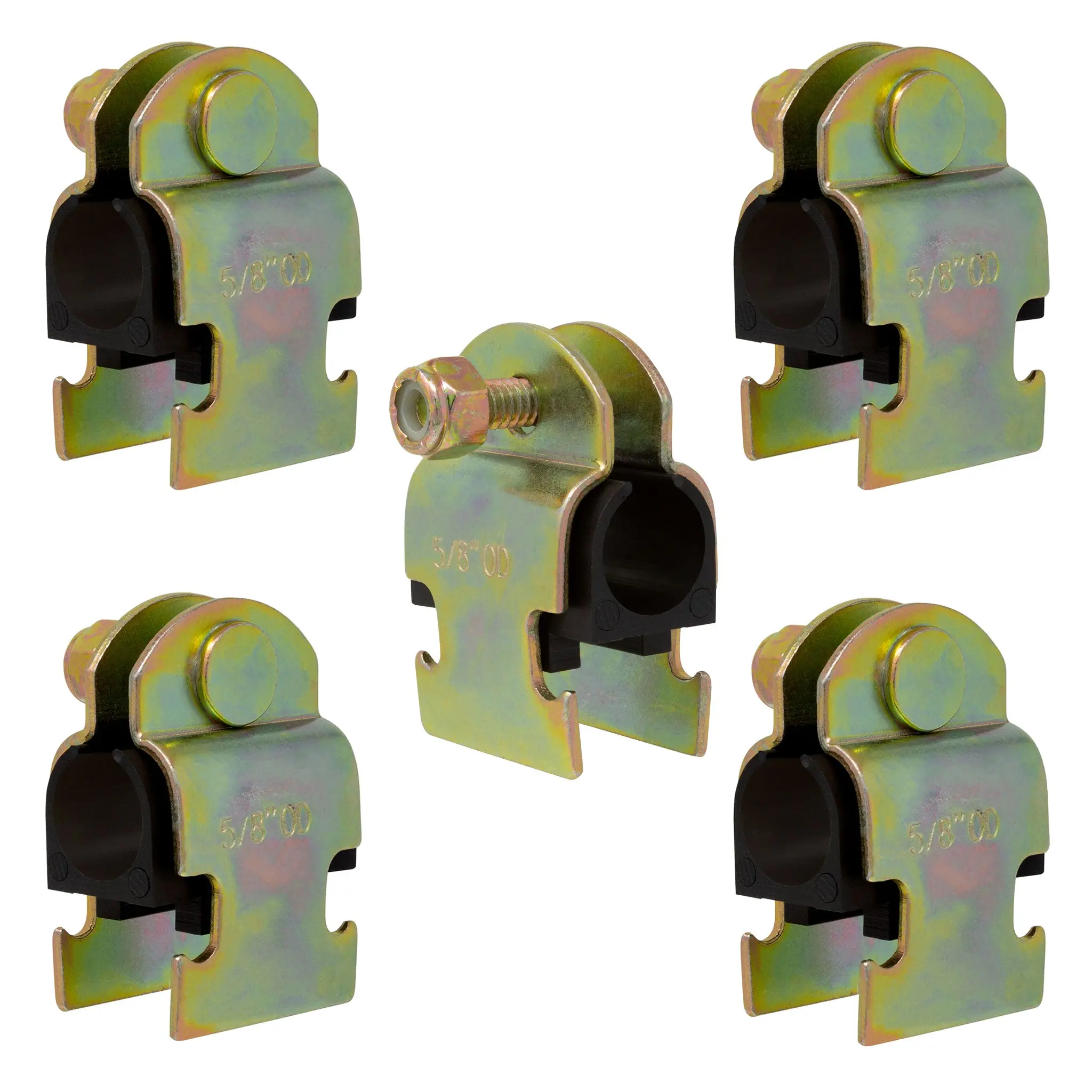 Rubber Cushion Steel Strut Clamp 1/2" NOM (5/8" OD) for Mounting Copper Piping, PEX Pipe, CVPC Tubing to Strut Channels [5 Pack]