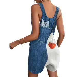 [Animal Print Overalls] Printed Pants - Not Denim Fabric Fashionable Imitation Denim Cute Animal Print Overalls Shorts for Women, Lightweight and Breathable, Suitable for Various Occasions