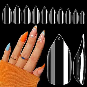 Short Stiletto Nail Tips, 500PCS Gel Nail Tips for Acrylic Nails Professional, Clear Short Amlond Acrylic Nail Tips, Full Cover Nail Tips for Nail Extension for DIY Nail Art Salons, 10 Sizes with Box