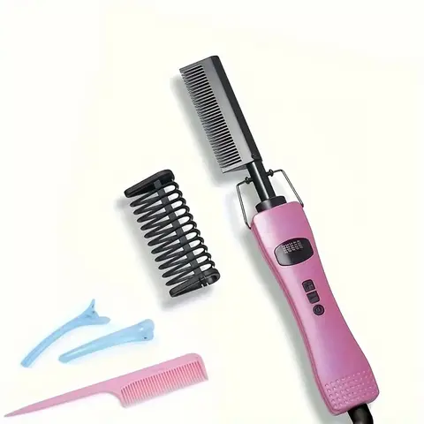 Electric Hair Straightener, Smoothing Straightener, Thermal Brush Straightener, Heated Straightening Brush, Multifunctional Hair Straightening Comb with Comb and Hair Clips, Hair Styler, Hair Styling Tool for Home & Salon Use, Styling Hair Tools