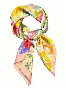 Women's Vintage Floral Checkered Square Scarf, Breathable Multifunctional Headband/headwrap/wrap/bag Accessory, Versatile Hair Accessory, Floral Print Scarf