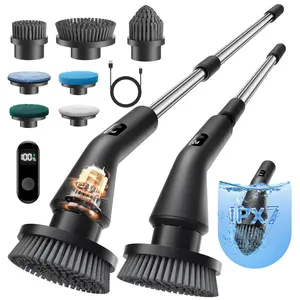 Leebein Electric Spin Scrubber, 2025 Upgraded Cordless Cleaning Brush Scrubber, IPX7 Waterproof Power Scrubber with 7 Brush Heads, Extended Handle and 2 Speeds for Bathroom Shower Bathtub Floor