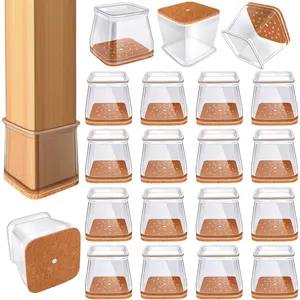 24 Pcs Chair Leg Floor Protectors, for Hardwood Floors ,Floors Felt Pads Furniture Leg Caps Anti-Scratch Reduce Noise,Square Silicone Covers to Protect Wood Tile,