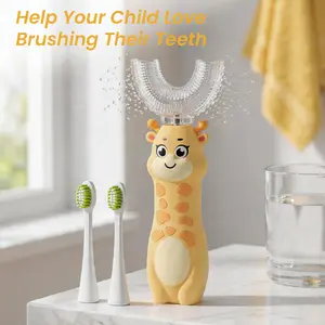 Kids Electric Toothbrush U-Shaped，6 Brush Heads Five Cleaning Modes IPX7 Waterproof Design Mermaid Rechargeable Smart Timer for Children-Kids Travel Essentials Cleansing