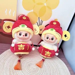 La-bubu Stuffed Animal Wealth God Outfit Set - 6.7" Doll Clothes with Hooded Costume & Matching Bag, Soft Fluffy Lunar New Year Accessory, TikTok Viral Gift for Collectors