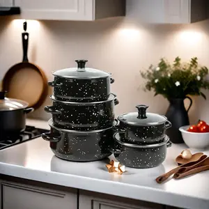 Multifunctional Enamel Pot Set, 5 Counts/set Including Soup Pot & Cooking Pot & Stew Pot & Frying Pan & Milk Pot, Non Stick Pot, Kitchen Supplies, Nonstick Pots