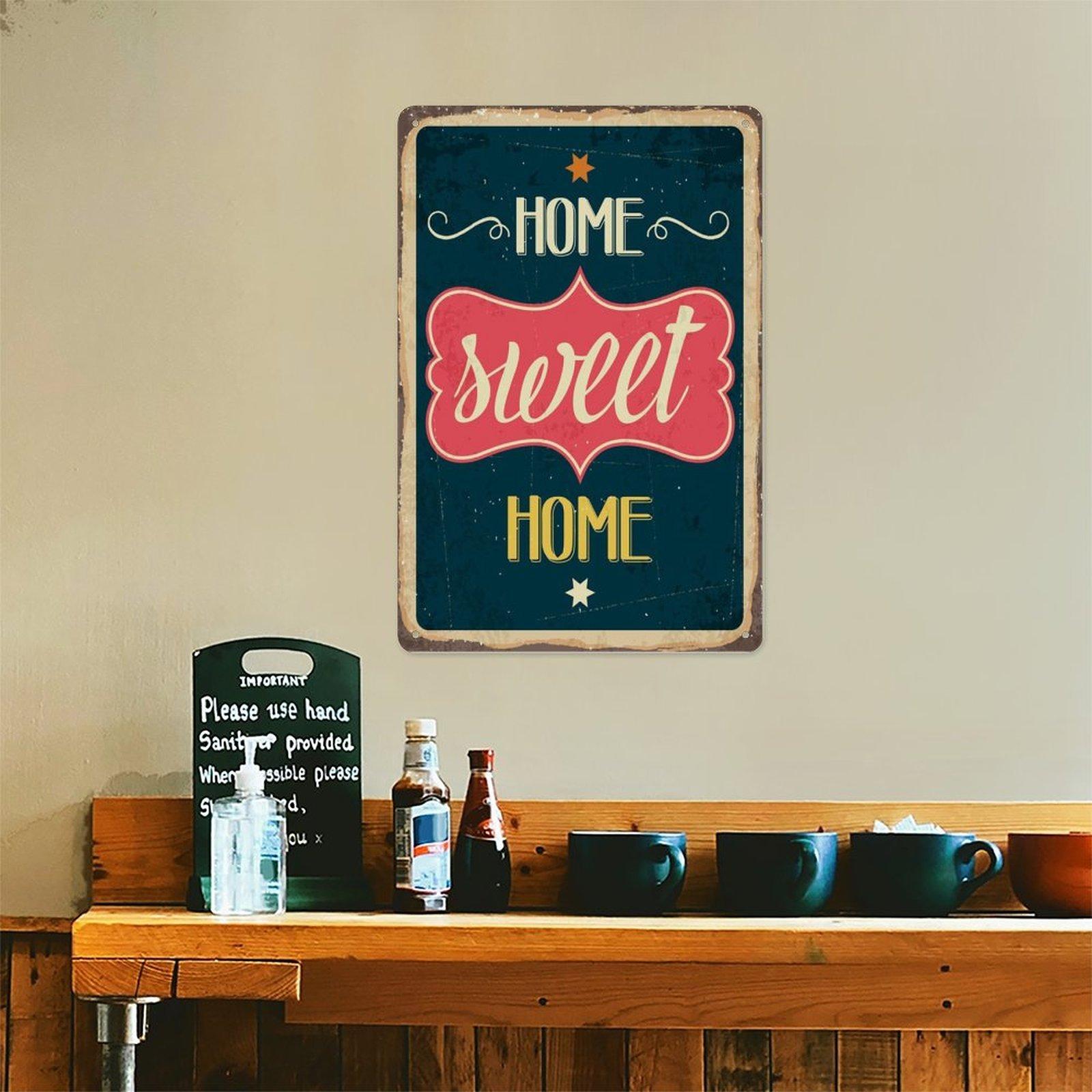 Farmhouse "Home Sweet Home" Tin Sign, Vintage Rustic Home Decor for Living Room & Entryway