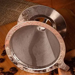 Reusable Stainless Steel Drip Coffee Filter with Base, Fine Mesh, Ergonomic Handle, Sturdy, Durable, Sleek Finish, Perfect for Home and Office, High-Quality Design
