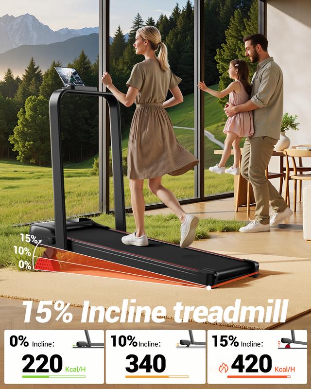 UMAY 16% Incline Treadmill for Home and Office, 4-in-1 Portable Foldable Under Desk Walking Pad,  2.5 HP Quiet with Diamond Pattern Belt