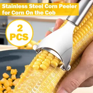 2 Counts Corn Peeler, Stainless Steel Corn Stripper - Quick Kernel Removal, Smooth-Grip Corn Stripper