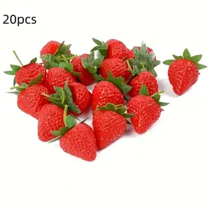 20 Plastic Strawberries, Artificial Fruit, Fruit Ornaments, Realistic Decorative Strawberry Model, Perfect for Home Decor, Party Decor, DIY Projects, Photo Props