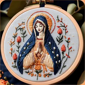 Beginner Embroidery Kit, Elegant Cross Stitch Set, Virgin Mary Style, DIY Embroidery Lovers, Embroidery Craft, Includes Printed Cotton Fabric, Thread, Needle, Chart, Embroidery Design