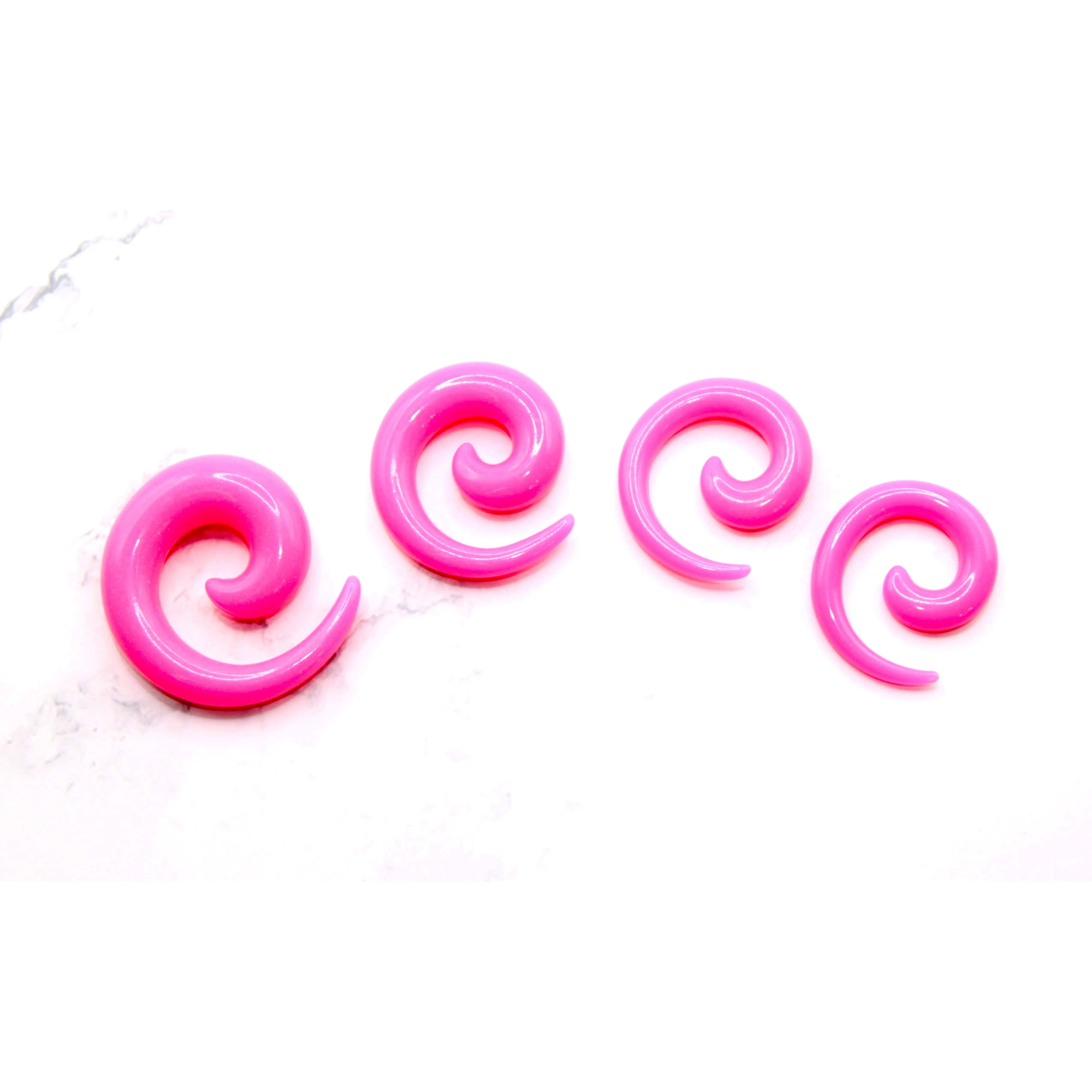 Glossy Pink Acrylic Spiral Taper Earrings for Stretched Ears, Lightweight Unique Design Fashion Piercing Jewelry, Sold as a Pair, Fashion Earring, Unique Design Earrings
