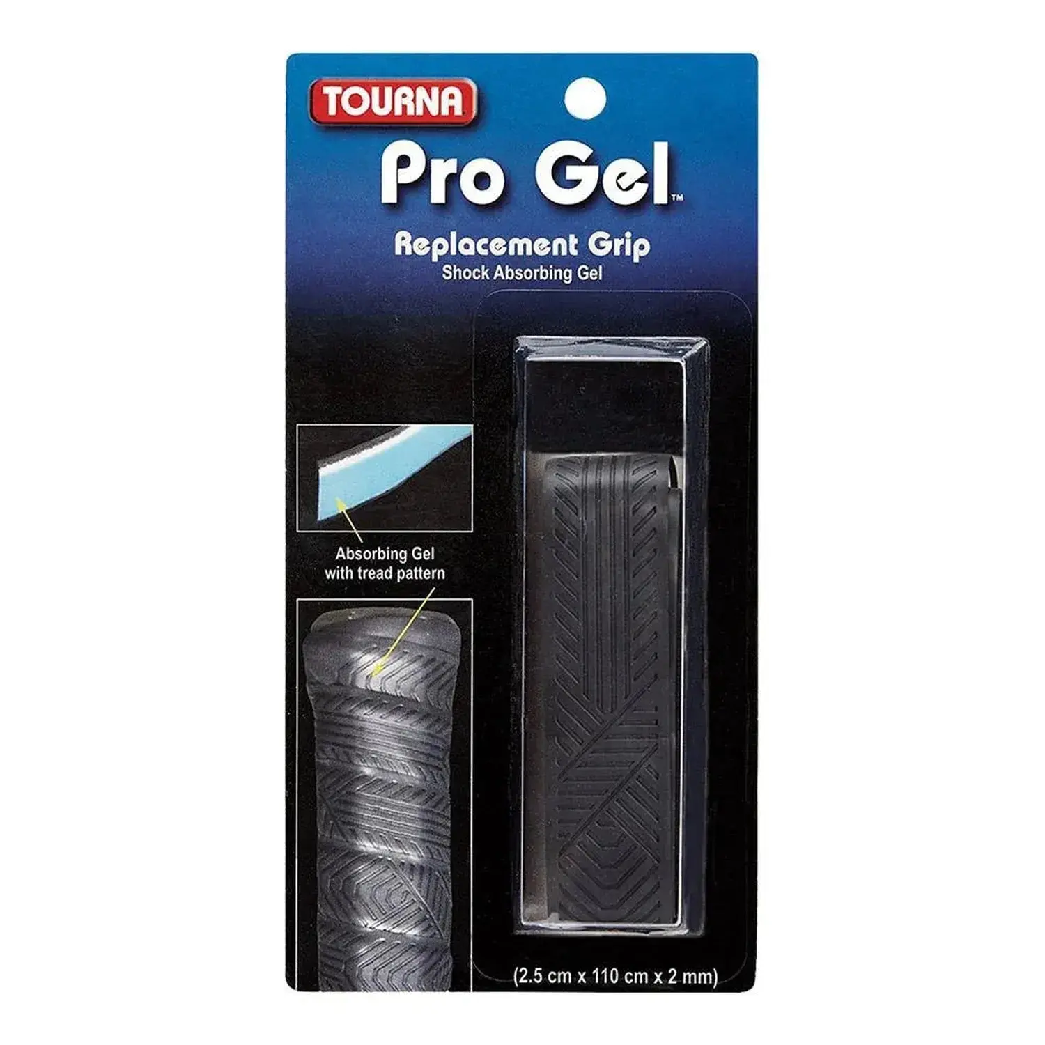 Pro Gel Replacement Tennis Racket Grip - Black, Shock Absorb, Tread Pattern for Sports Rackets