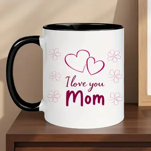 1pc I Love You Mom Ceramic Mug with Heart & Flower Line Art Cup - Insulated Reusable Coffee Suitable for Hot/Cold Drinks, Dishwasher Safe Gift for Mother's Day, Birthday, Christmas for, Tea, Cocoa, Soup